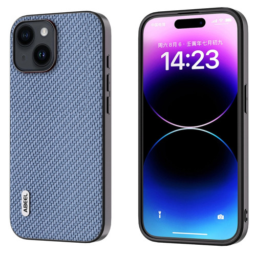 iPhone 15 Plus ABEEL Carbon Fiber Texture Protective Phone Case - Light Blue