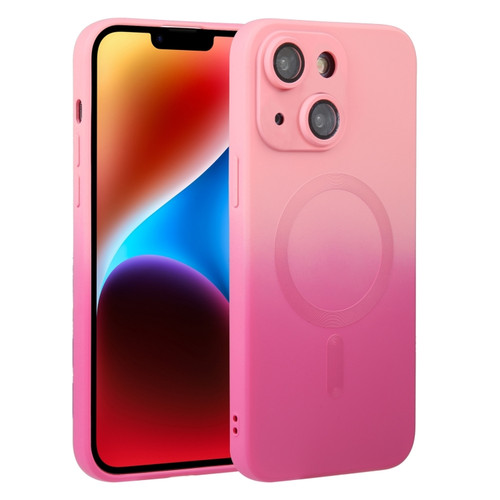 iPhone 15 Plus Liquid TPU Silicone Gradient MagSafe Phone Case - Pink Red