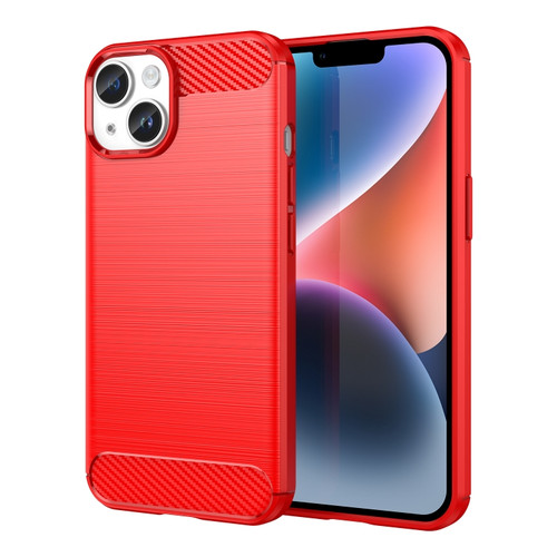 iPhone 15 Plus Brushed Texture Carbon Fiber TPU Phone Case - Red