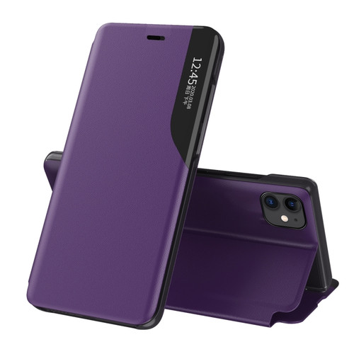 iPhone 15 Plus Side Display Flip Leather Phone Case - Purple