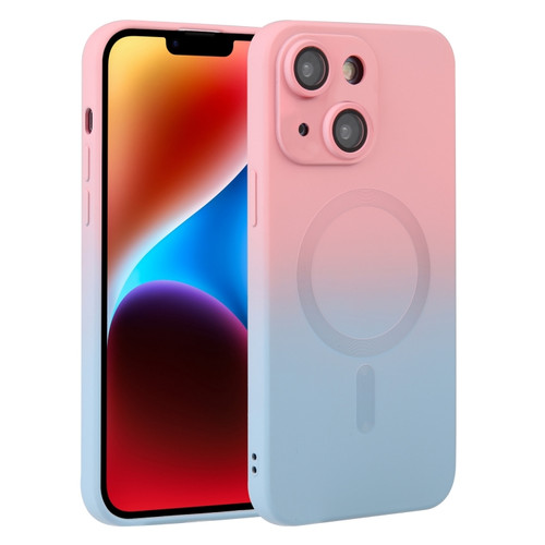 iPhone 15 Plus Liquid TPU Silicone Gradient MagSafe Phone Case - Pink Blue