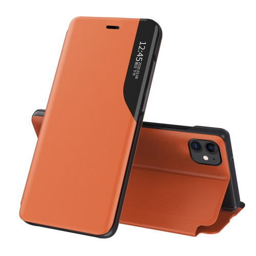 iPhone 15 Plus Side Display Flip Leather Phone Case - Orange