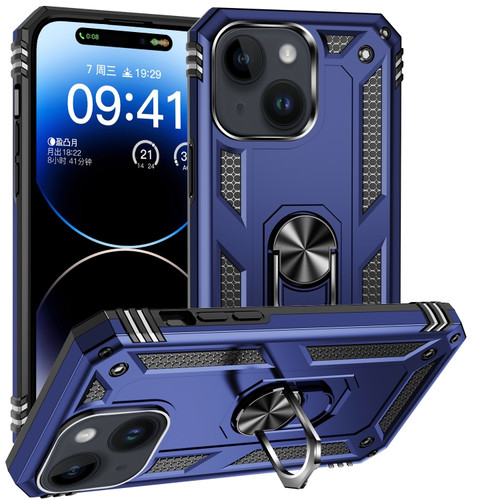 iPhone 15 Plus Shockproof TPU + PC Phone Case with Holder - Blue