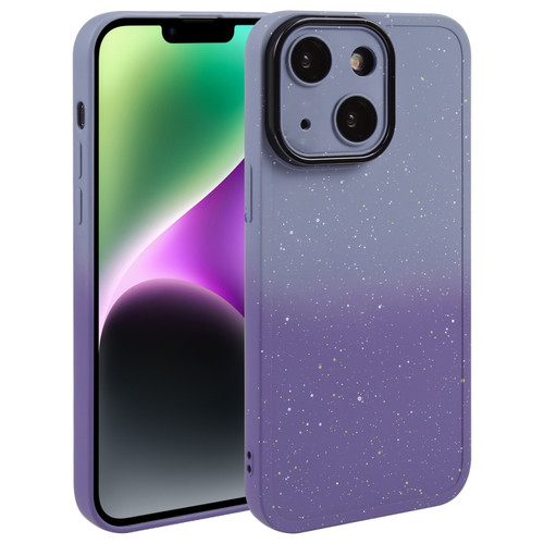 iPhone 15 Plus Gradient Starry Silicone Phone Case with Lens Film - Grey Purple