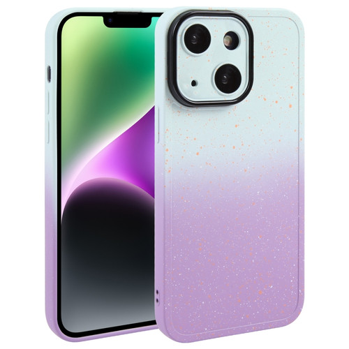 iPhone 15 Plus Gradient Starry Silicone Phone Case with Lens Film - White Purple