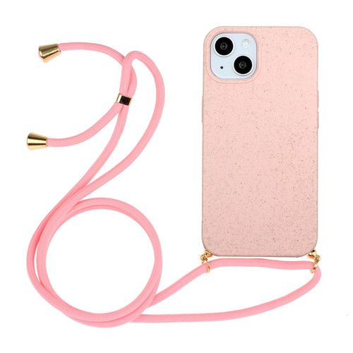 iPhone 15 Plus Wheat Straw Material + TPU Phone Case with Lanyard - Pink