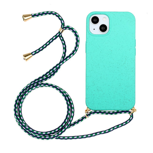 iPhone 15 Plus Wheat Straw Material + TPU Phone Case with Lanyard - Green
