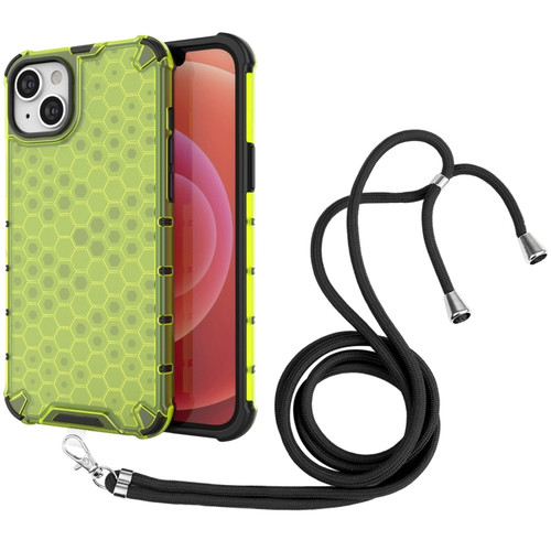 iPhone 15 Plus Lanyard Honeycomb Phone Case - Green