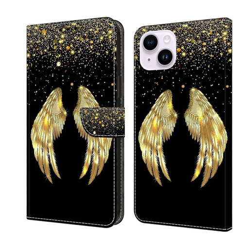 iPhone 15 Plus Crystal 3D Shockproof Protective Leather Phone Case - Golden Wings