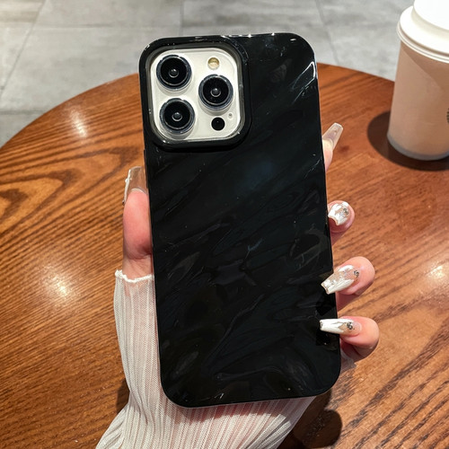 iPhone 15 Plus Solid Color Wave Texture TPU Phone Case - Black