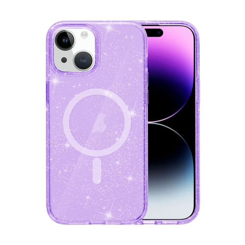 iPhone 15 Plus Terminator Style Glitter Powder MagSafe Magnetic Phone Case - Purple