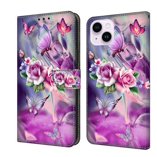 iPhone 15 Plus Crystal 3D Shockproof Protective Leather Phone Case - Butterfly