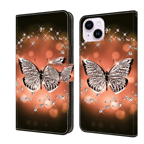 iPhone 15 Plus Crystal 3D Shockproof Protective Leather Phone Case - Crystal Butterfly