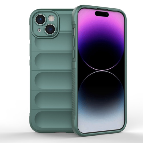 iPhone 15 Plus Magic Shield TPU + Flannel Phone Case - Dark Green