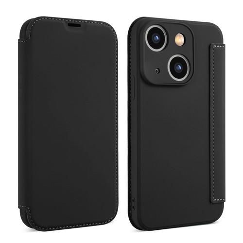 iPhone 15 Plus Imitate Liquid Skin Feel Leather Phone Case with Card Slots - Black