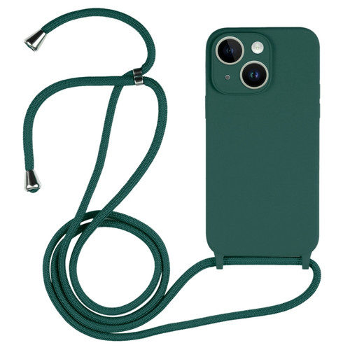 iPhone 15 Plus Crossbody Lanyard Liquid Silicone Case - Pine Needle Green