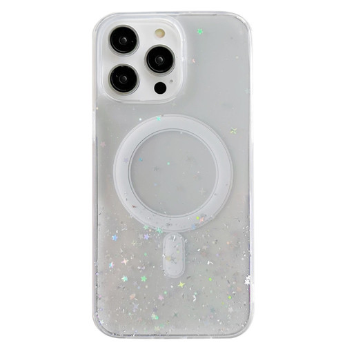 iPhone 15 Plus MagSafe Glitter Hybrid Clear TPU Phone Case - White