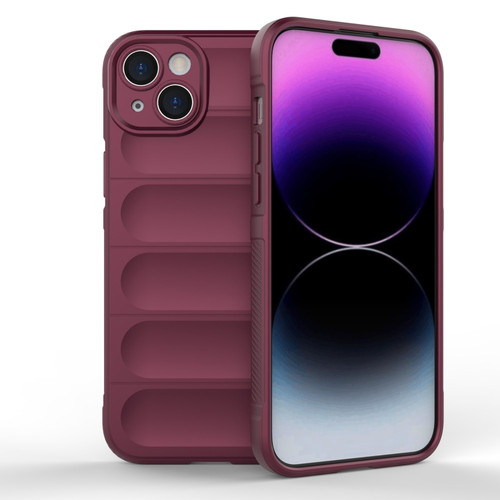 iPhone 15 Plus Magic Shield TPU + Flannel Phone Case - Wine Red