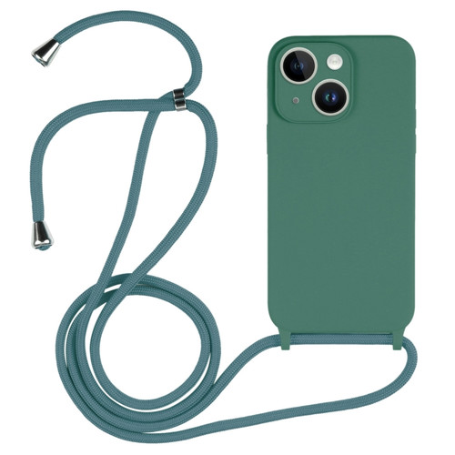 iPhone 15 Plus Crossbody Lanyard Liquid Silicone Case - Emerald Green