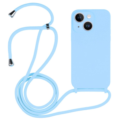 iPhone 15 Plus Crossbody Lanyard Liquid Silicone Case - Blue