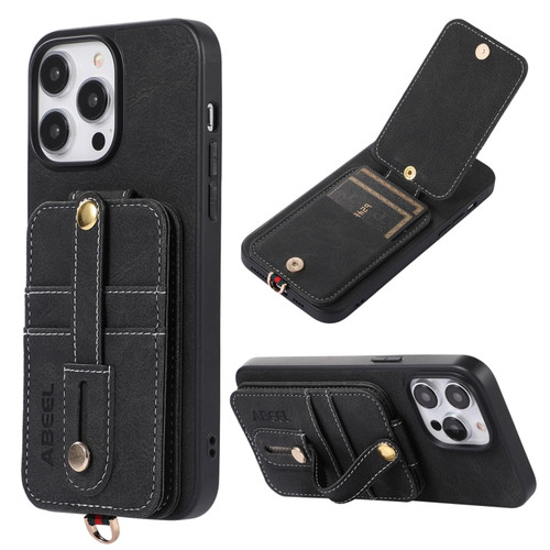 iPhone 14 Pro Max ABEEL Litchi Texture Card Bag PU Phone Case - Black