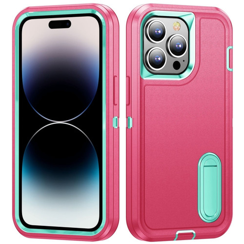 iPhone 14 Pro Max 3 in 1 Rugged Holder Phone Case  - Pink + Blue
