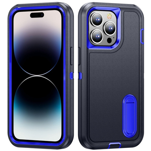 iPhone 14 Pro Max 3 in 1 Rugged Holder Phone Case  - Dark Blue+Sapphire Blue