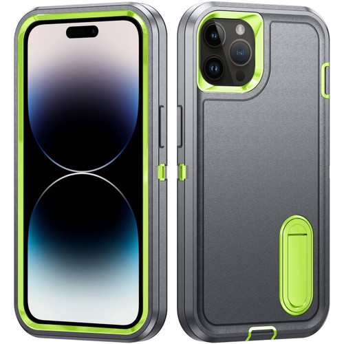 iPhone 14 Pro Max 3 in 1 Rugged Holder Phone Case  - Grey + Green