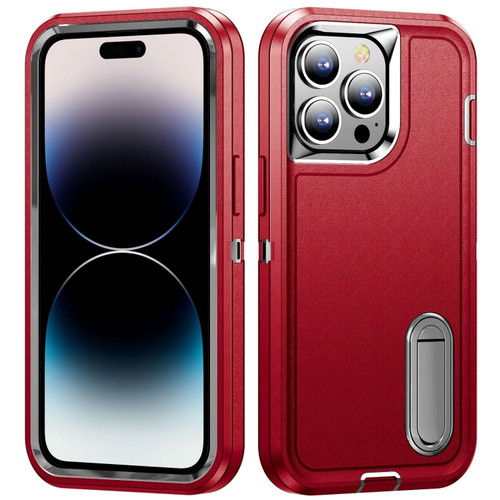 iPhone 14 Pro Max 3 in 1 Rugged Holder Phone Case  - Red + Black