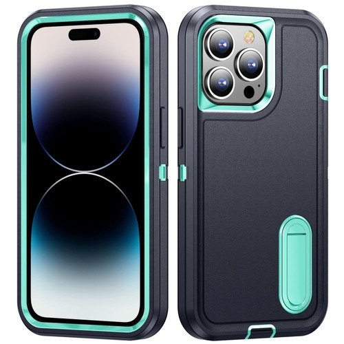 iPhone 14 Pro Max 3 in 1 Rugged Holder Phone Case  - Dark Blue+Light Blue