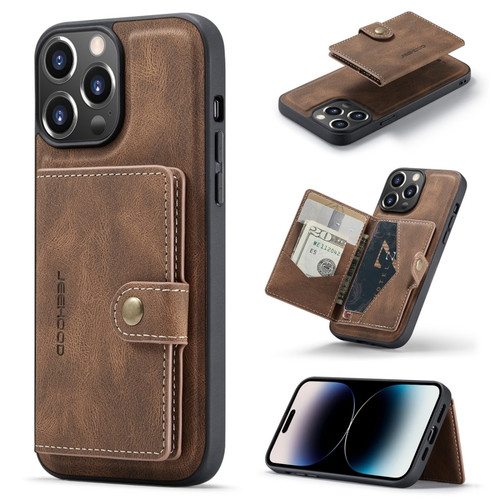 iPhone 14 Pro Max JEEHOOD Retro Magnetic Detachable Leather Phone Case  - Brown