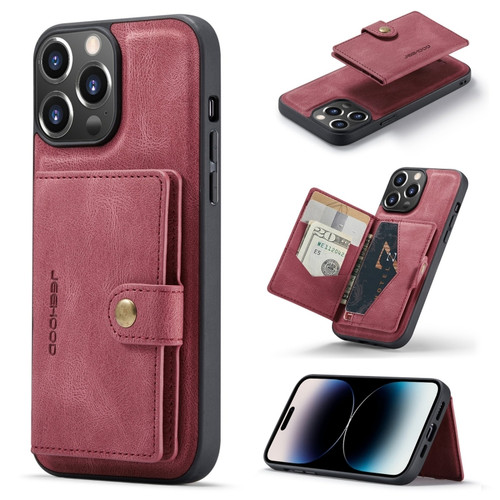 iPhone 14 Pro Max JEEHOOD Retro Magnetic Detachable Leather Phone Case  - Red