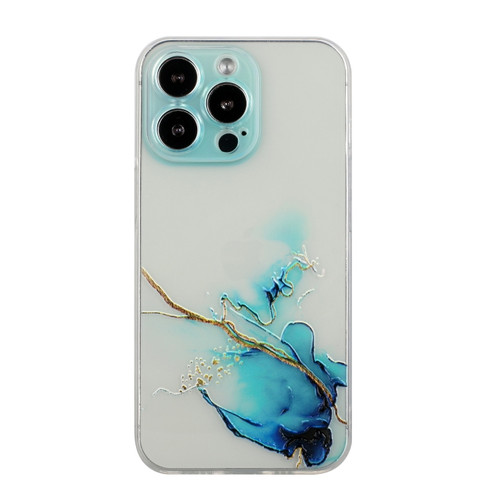 iPhone 14 Pro Max Hollow Marble Pattern TPU Straight Edge Fine Hole Protective Case Pro Max - Blue
