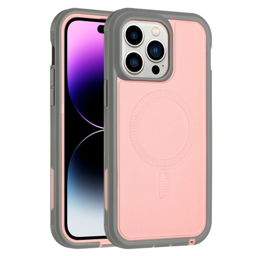 iPhone 14 Pro Max Defender Series XT MagSafe Magnetic PC + TPU Shockproof Phone Case - Pink+Grey
