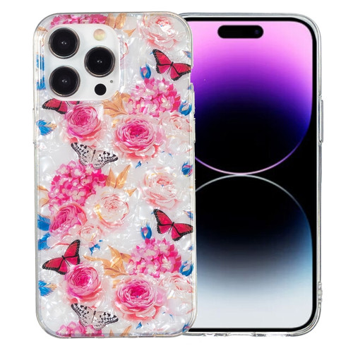 iPhone 14 Pro Max IMD Shell Pattern TPU Phone Case - Butterfly Flower