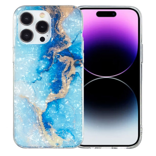 iPhone 14 Pro Max IMD Shell Pattern TPU Phone Case - Blue Gold Marble