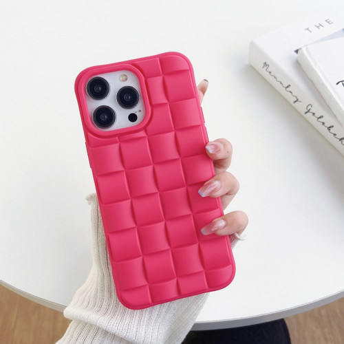 iPhone 14 Pro Max 3D Cube Weave Texture Skin Feel Phone Case - Rose Red