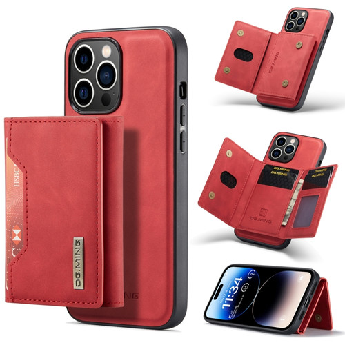 iPhone 14 Pro Max DG.MING M2 Series 3-Fold Card Bag Leather Case - Red