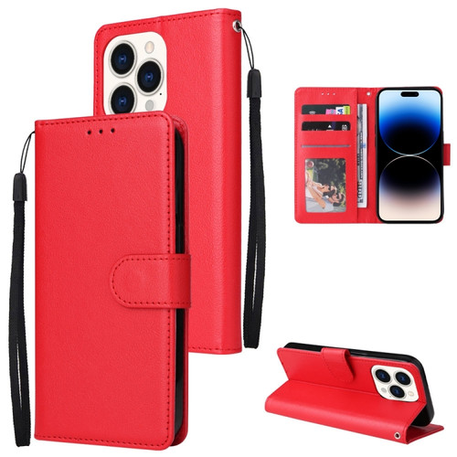 iPhone 14 Pro Max Multifunctional Horizontal Flip Leather Case with Three Card Slot  - Red