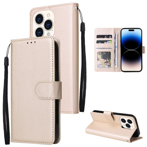 iPhone 14 Pro Max Multifunctional Horizontal Flip Leather Case with Three Card Slot  - Tyrant Gold