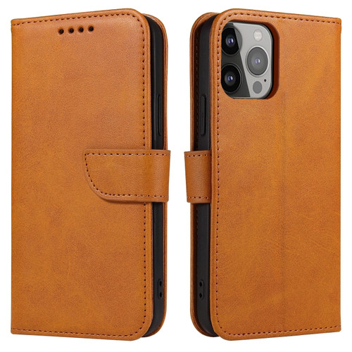 iPhone 14 Pro Max Calf Texture Buckle Flip Leather Phone Case  - Khaki