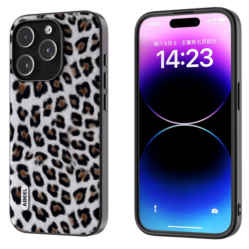iPhone 14 Pro Max ABEEL Black Edge Leopard Phone Case - Silver Leopard