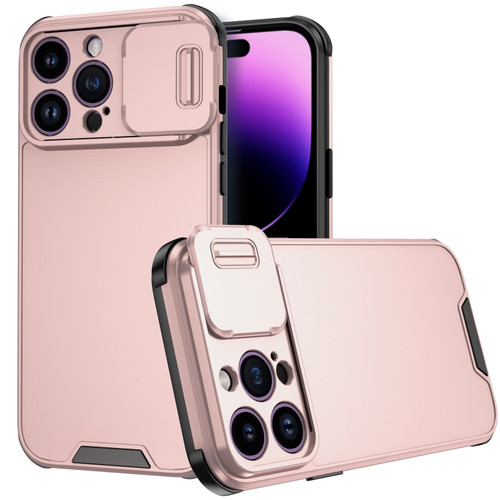 iPhone 14 Pro Max Sliding Camera Cover Design PC + TPU Phone Case - Rose Gold