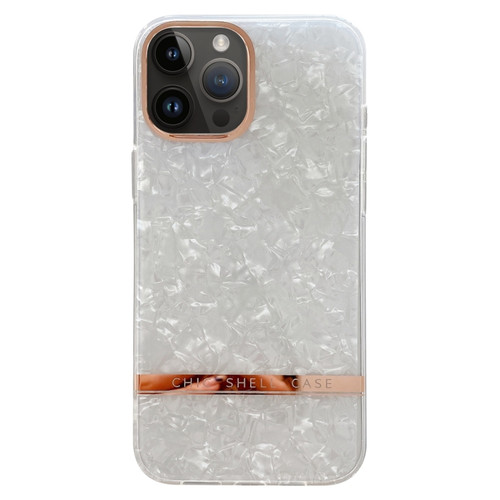 iPhone 14 Pro Max Electroplating Shell Texture TPU Phone Case - White