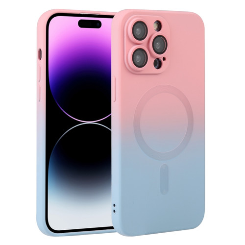 iPhone 14 Pro Max Liquid TPU Silicone Gradient MagSafe Phone Case - Pink Blue