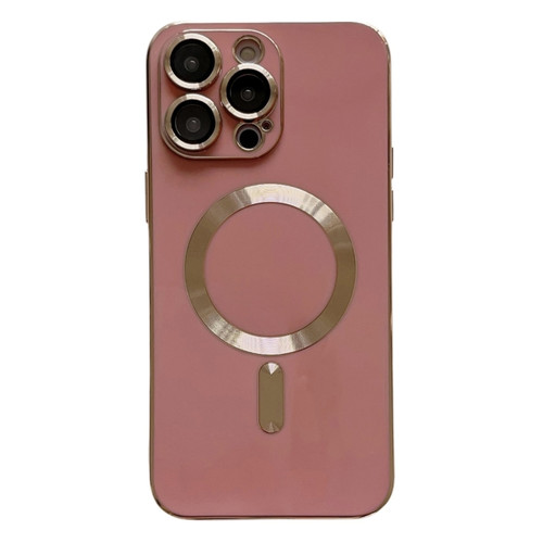 iPhone 14 Pro Max Magsafe Plating TPU Phone Case with Lens Film - Rose Red