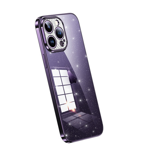 iPhone 14 Pro Max SULADA Electroplated Transparent Glittery TPU Phone Case - Purple