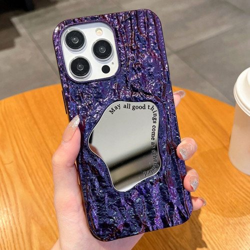 iPhone 14 Pro Max Embossed Rock Texture Mirror TPU Phone Case - Deep Purple