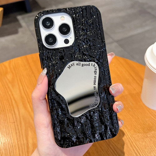 iPhone 14 Pro Max Embossed Rock Texture Mirror TPU Phone Case - Black