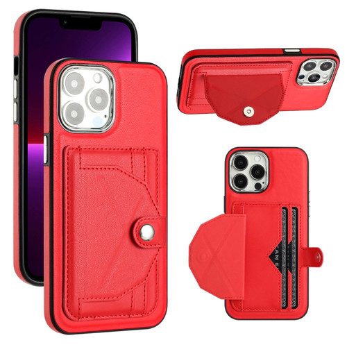 iPhone 14 Pro Max Shockproof Leather Phone Case with Card Holder - Red